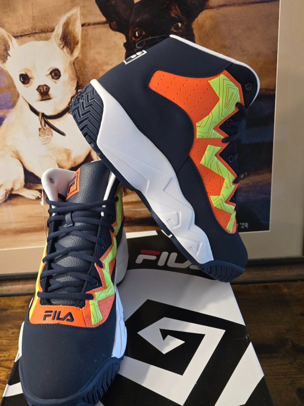 FILA - Men's MB Shoes (1BM01749 423) Basketball Shoes Navy / Orange Sz 11 NEW
